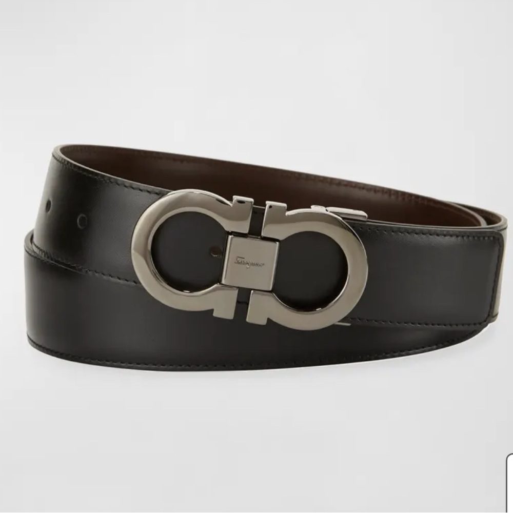 NWOT Ferragamo Men's Reversible Leather Double-Gancio Belt
